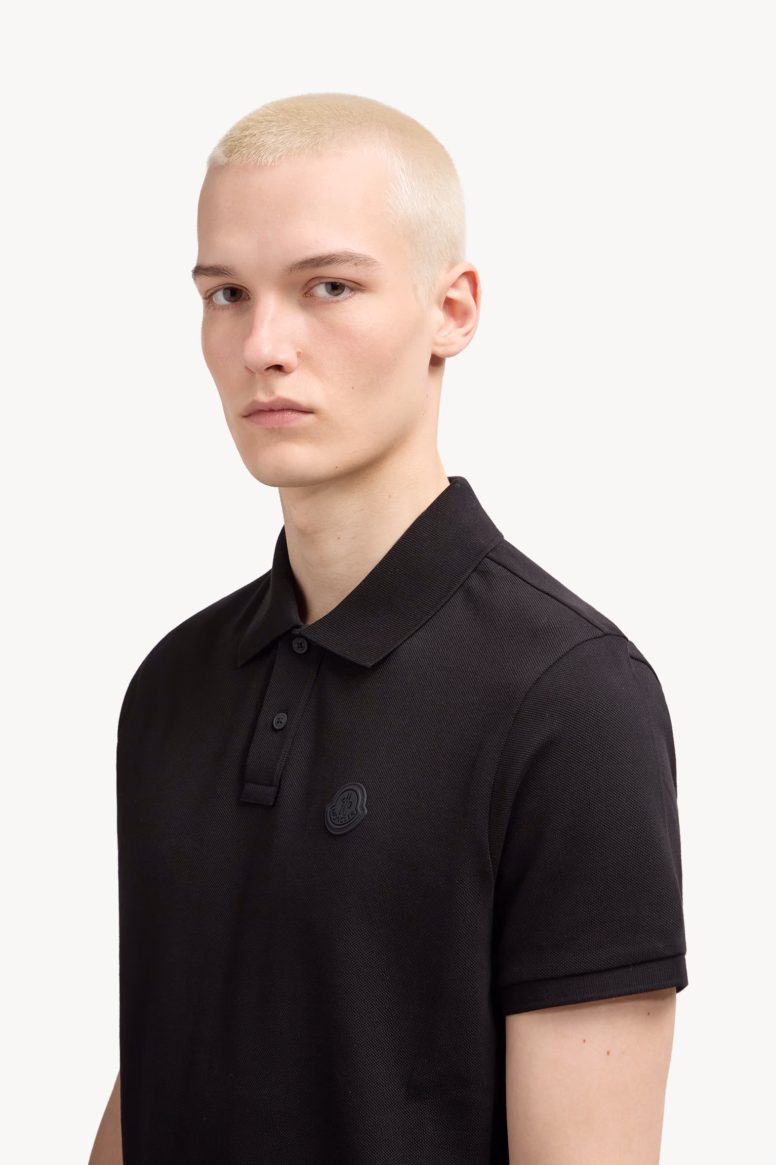 Logo Patch Cotton Piquet Polo Shirt Men Black Moncler 4